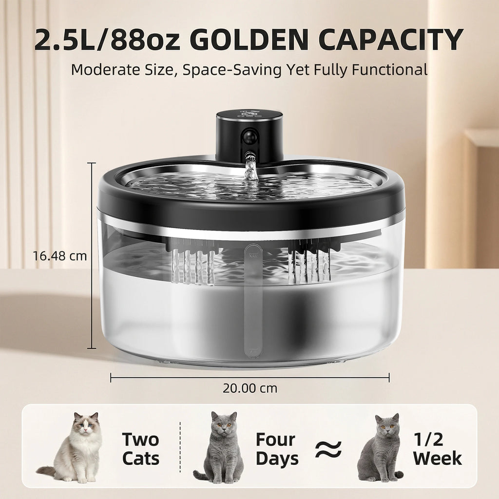 Fuente de Agua para Gatos Automática con Batería Recargable, Dispensador de Agua para Mascotas con Sensor de Movimiento, Silenciosa, con 2 Filtros y Sistema de Hidratación Continua