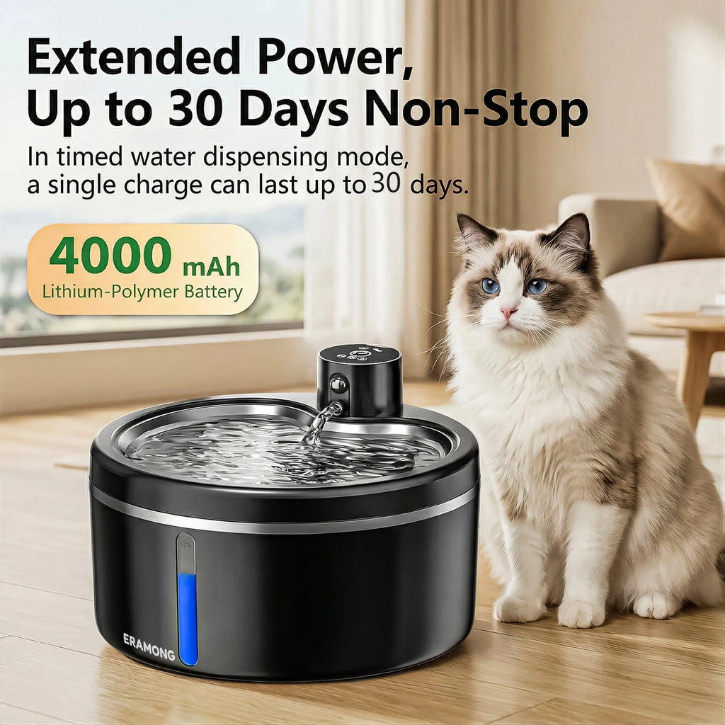 Fuente de Agua para Gatos Automática con Batería Recargable, Dispensador de Agua para Mascotas con Sensor de Movimiento, Silenciosa, con 2 Filtros y Sistema de Hidratación Continua