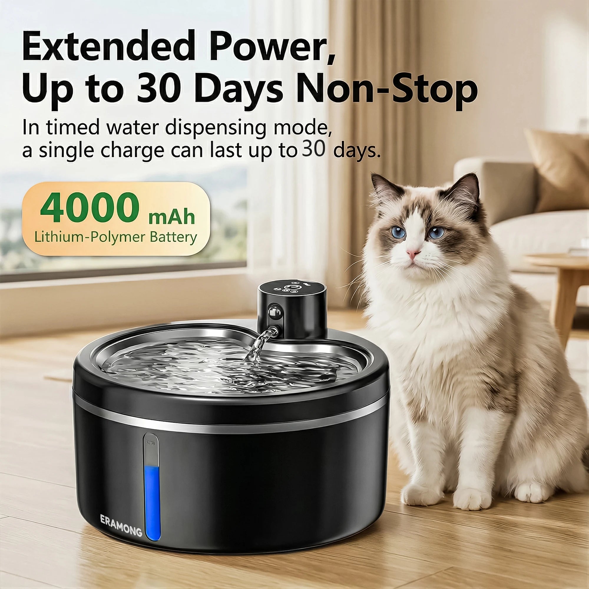 Fuente de Agua para Gatos Automática con Batería Recargable, Dispensador de Agua para Mascotas con Sensor de Movimiento, Silenciosa, con 2 Filtros y Sistema de Hidratación Continua