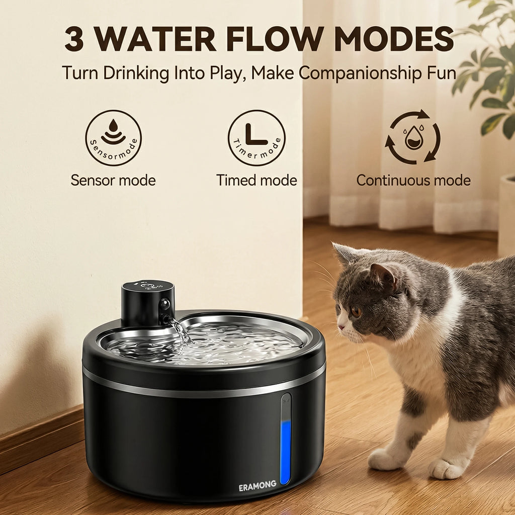 Fuente de Agua para Gatos Automática con Batería Recargable, Dispensador de Agua para Mascotas con Sensor de Movimiento, Silenciosa, con 2 Filtros y Sistema de Hidratación Continua