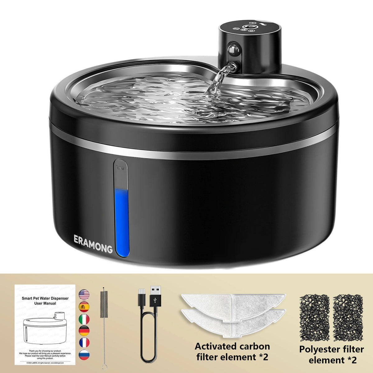 Fuente de Agua para Gatos Automática con Batería Recargable, Dispensador de Agua para Mascotas con Sensor de Movimiento, Silenciosa, con 2 Filtros y Sistema de Hidratación Continua